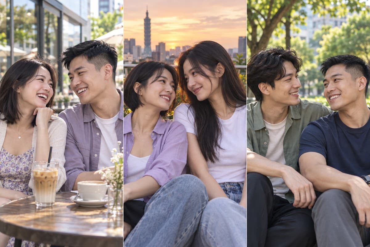 一位女性與一位男性開心聊天的情境示意